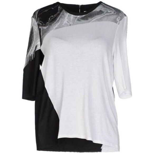 Helmut Lang Short Sleeve Silver Print Top in Cream/Black Marble Size Large - Picture 10 of 11